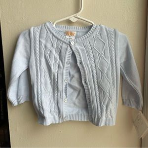 NWT RENZO BABY BLUE CABLE KNIT CARDIGAN SWEATER SIZE 6 MONTHS 100% COTTON